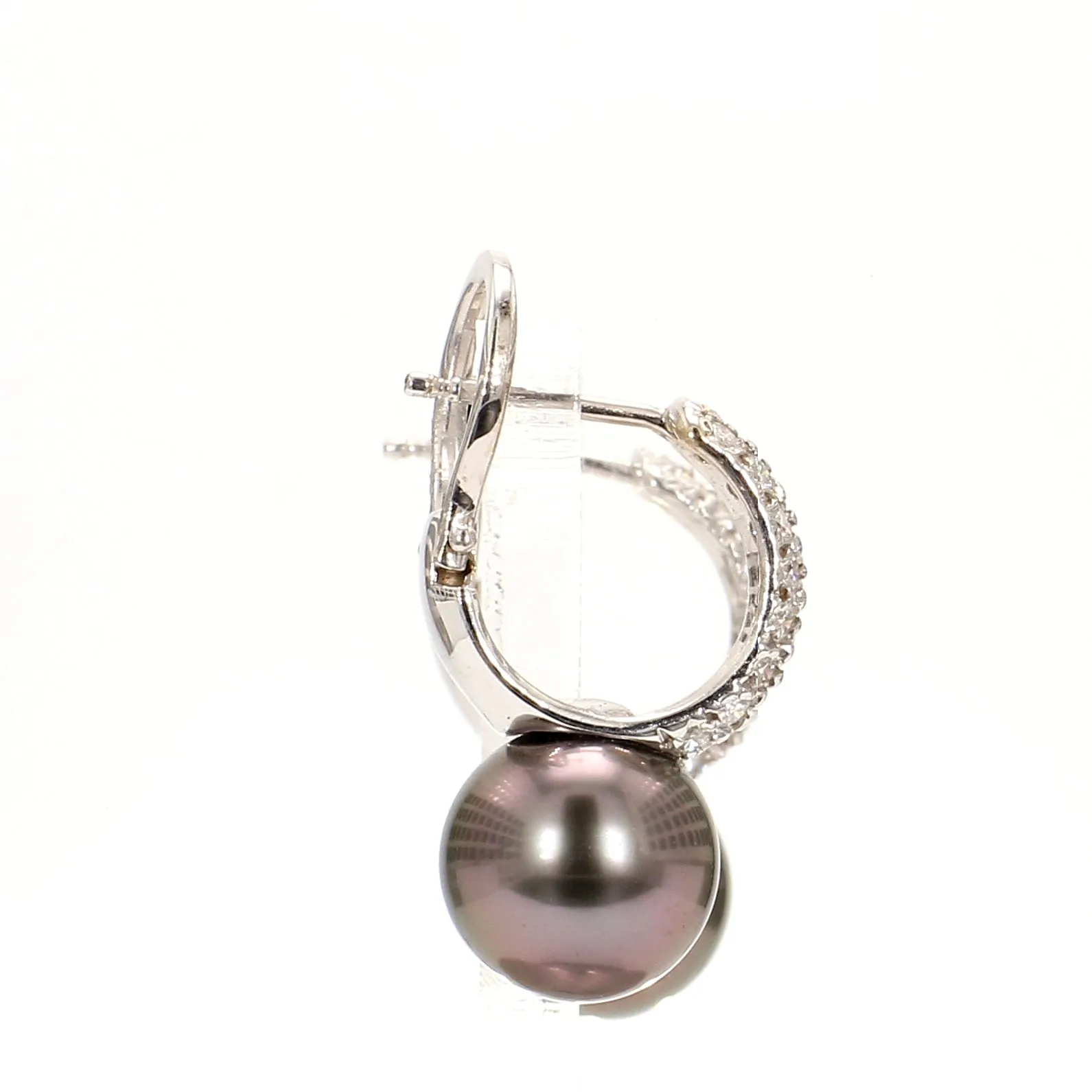 Lustrous Tahitian Pearl & Pave Diamond Hoop Drop Earrings