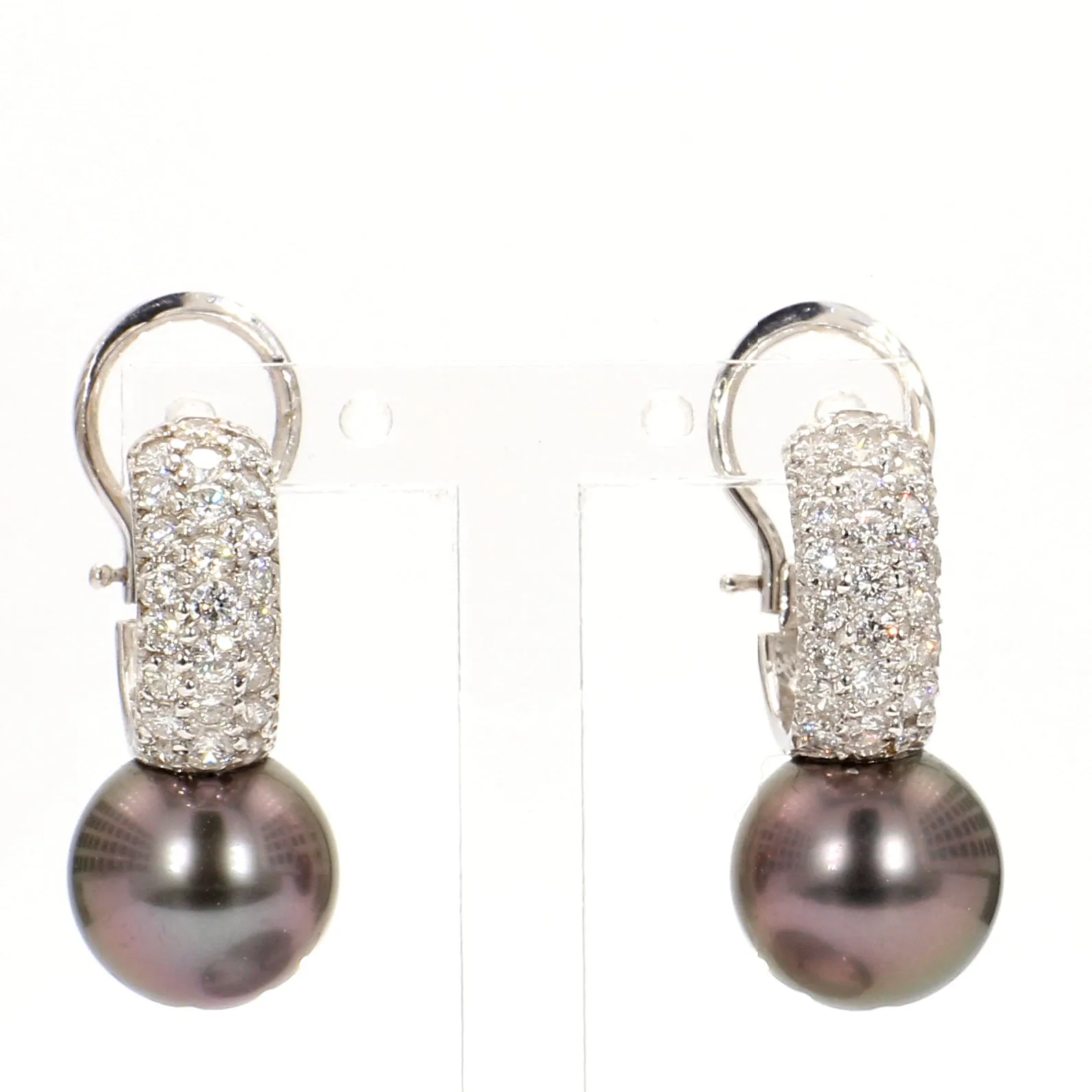 Lustrous Tahitian Pearl & Pave Diamond Hoop Drop Earrings