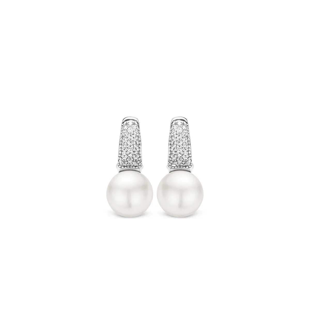 Milano Pavé Zirconia & Pearl Earrings - Silver - 7750PW