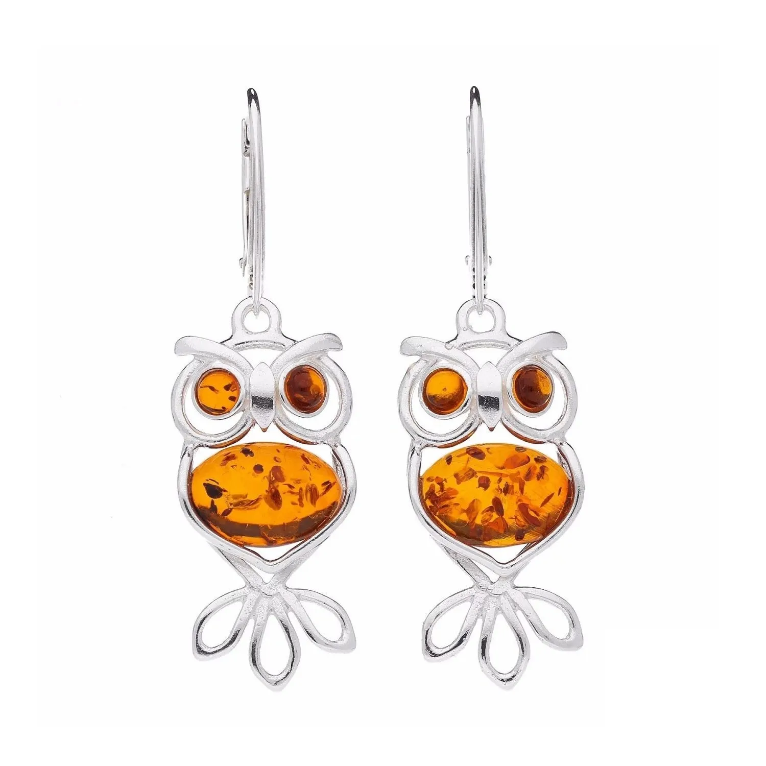 MILENA Earrings Silver and Baltic Amber Simple Owl