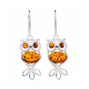 MILENA Earrings Silver and Baltic Amber Simple Owl