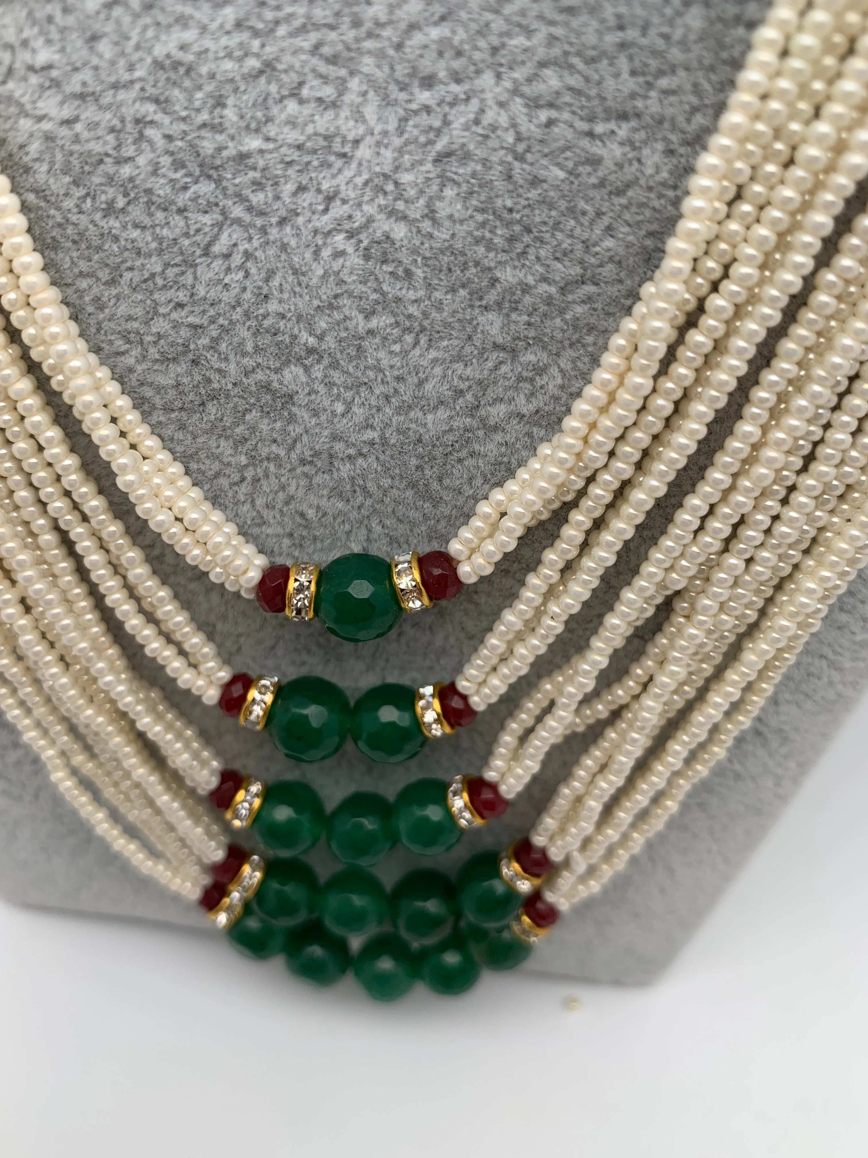Multi Color Side Pendent Green Beads Hydro Pearls Necklace