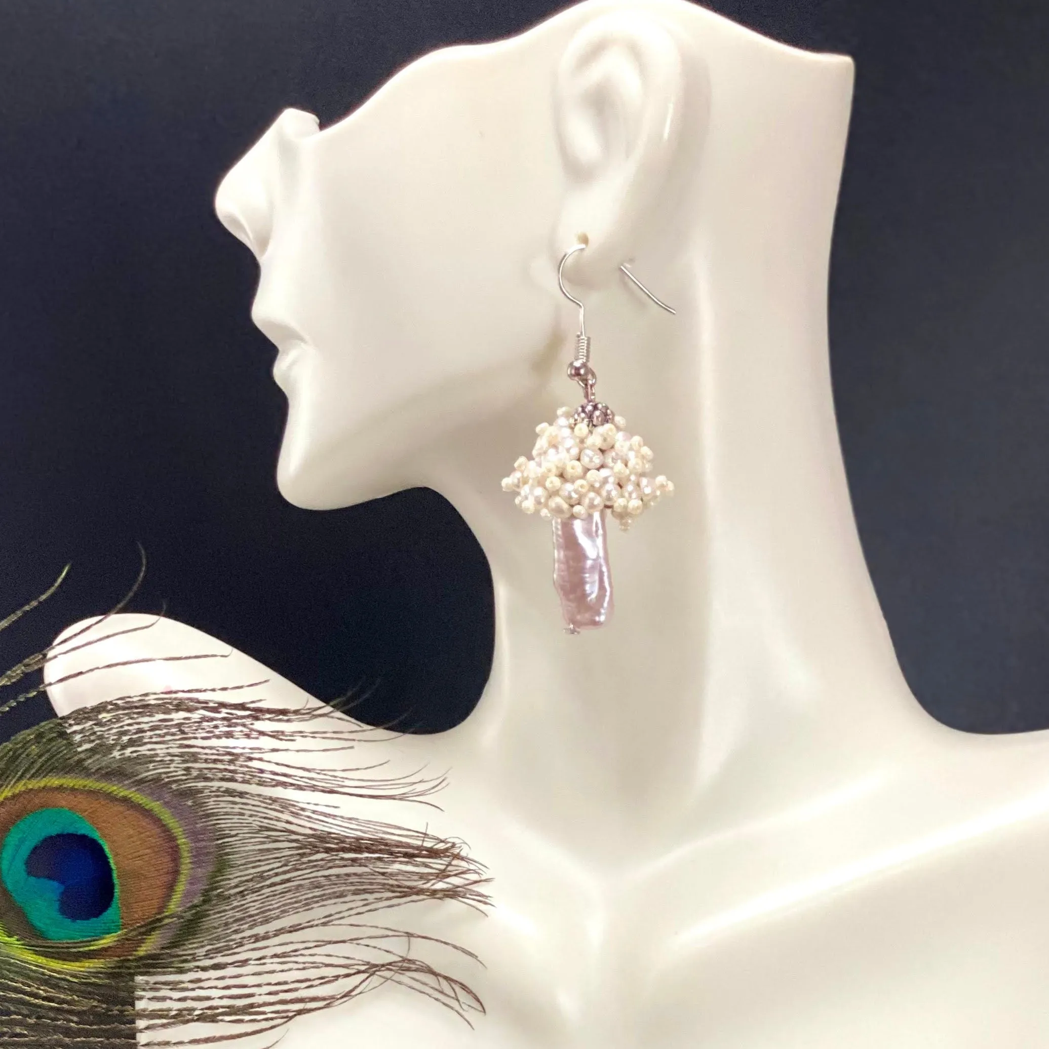 Mushroom Keshi Pearl & Seed Pearl Earrings
