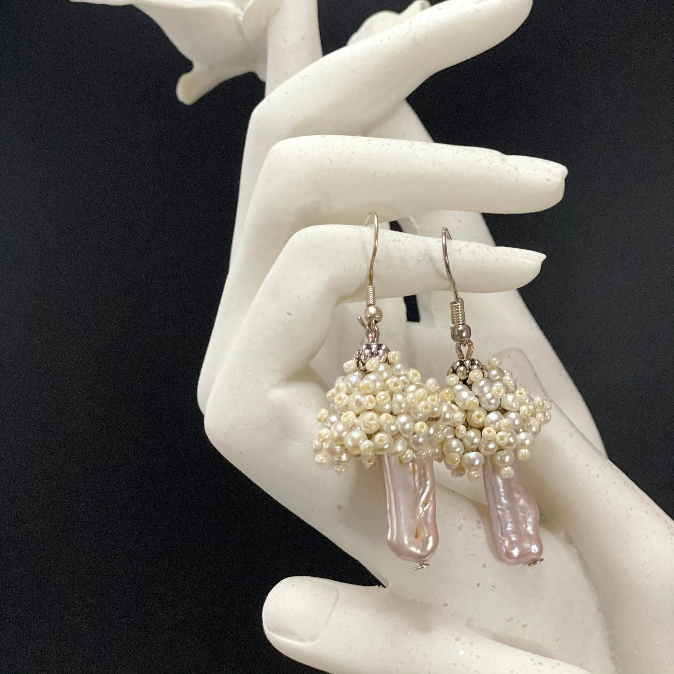 Mushroom Keshi Pearl & Seed Pearl Earrings