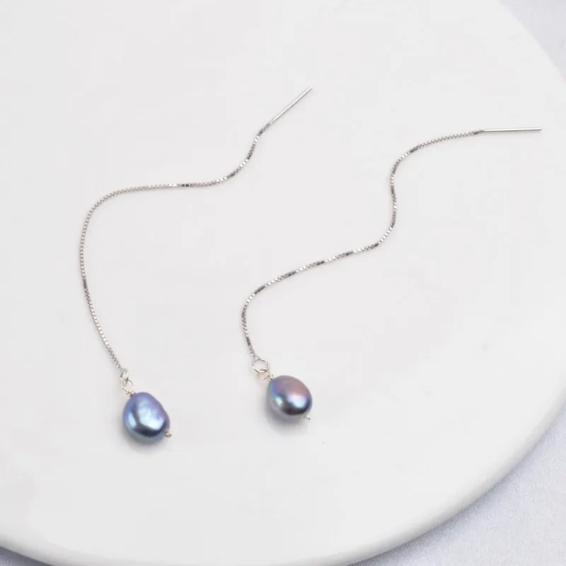 Natural Freshwater Pearl Long Chain Earrings