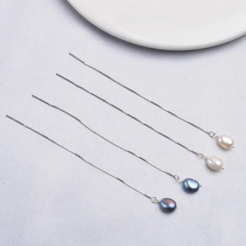 Natural Freshwater Pearl Long Chain Earrings