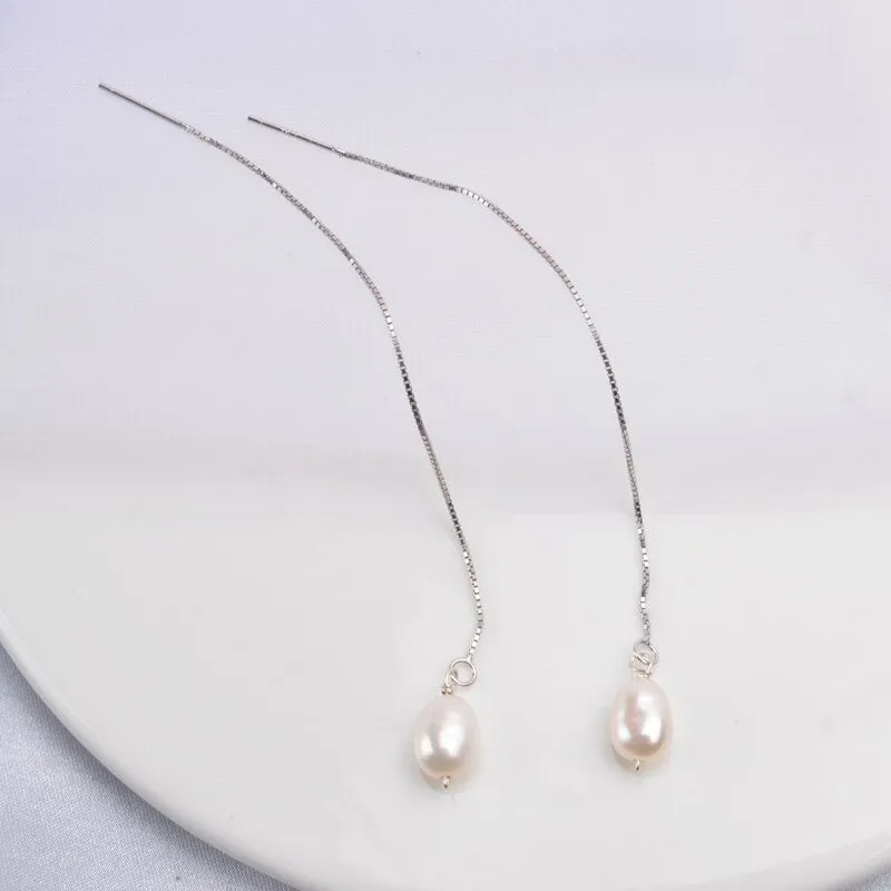 Natural Freshwater Pearl Long Chain Earrings