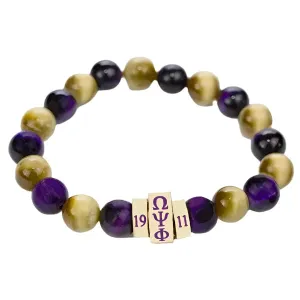 Omega Psi Phi Natural Stone Beaded Bracelet Purple and Gold