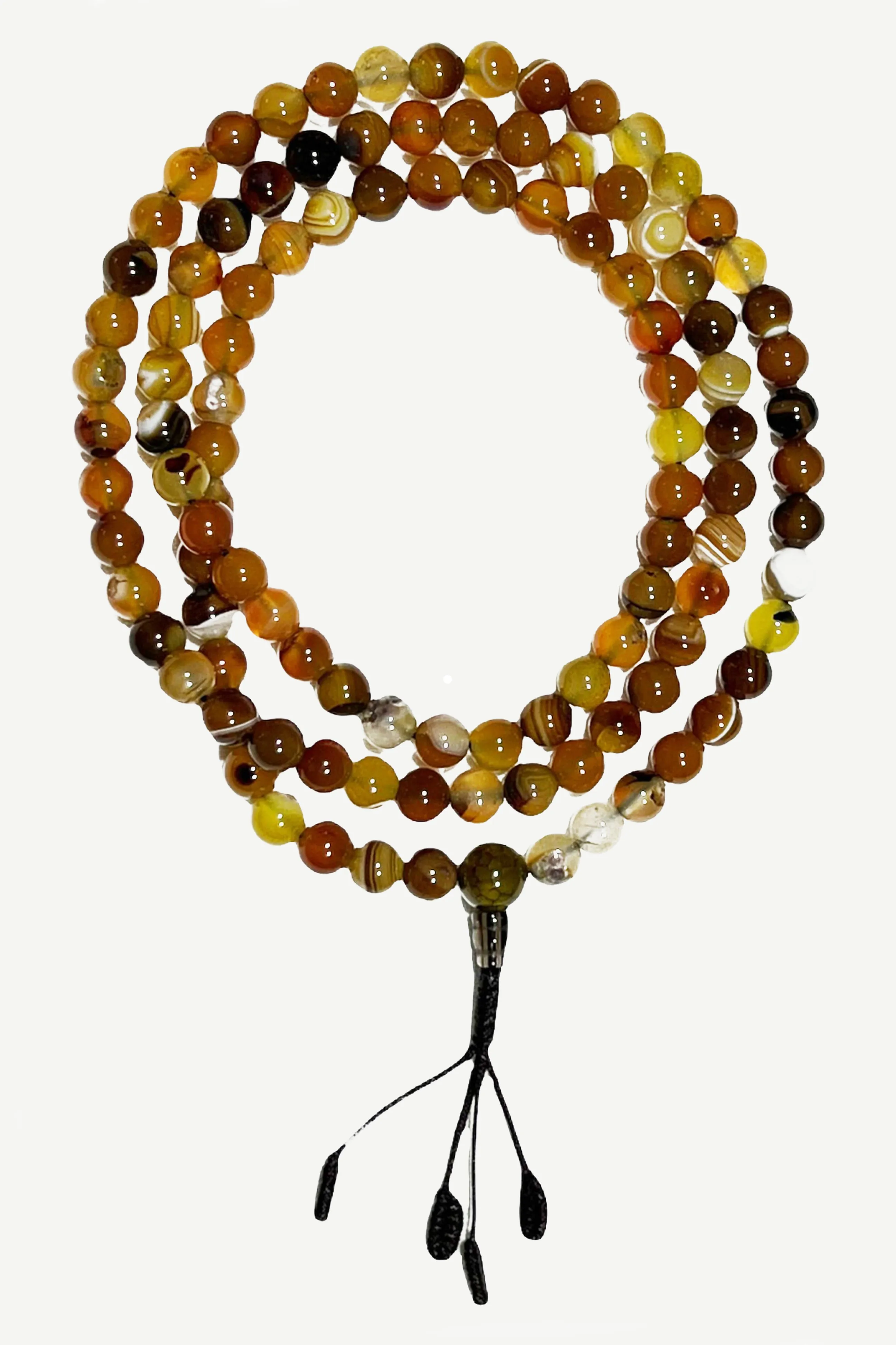 Original 8 mm Fire Multi-colored Amber Agate Semi-precious Prayer Bead Mala Necklace