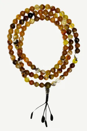 Original 8 mm Fire Multi-colored Amber Agate Semi-precious Prayer Bead Mala Necklace