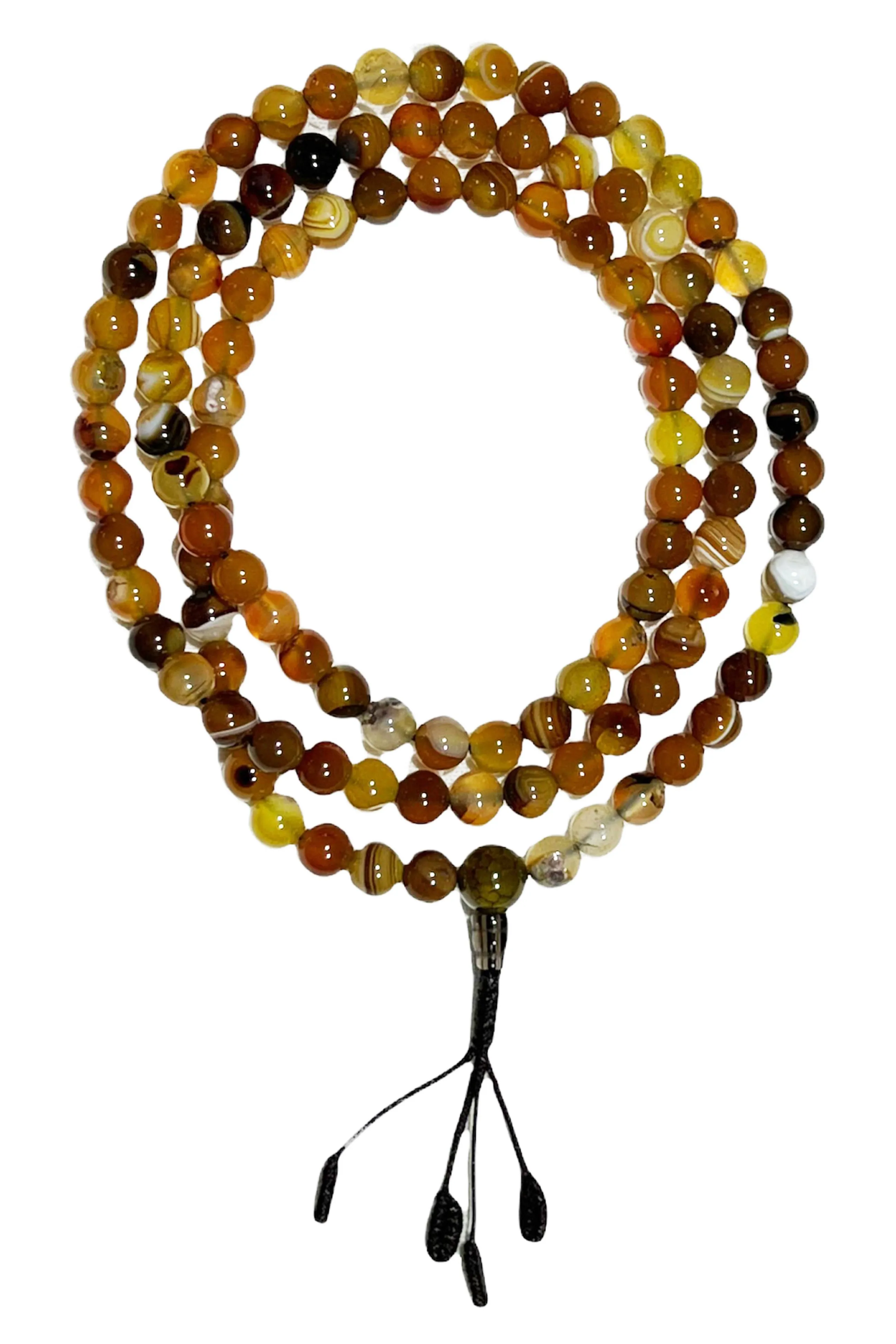 Original 8 mm Fire Multi-colored Amber Agate Semi-precious Prayer Bead Mala Necklace