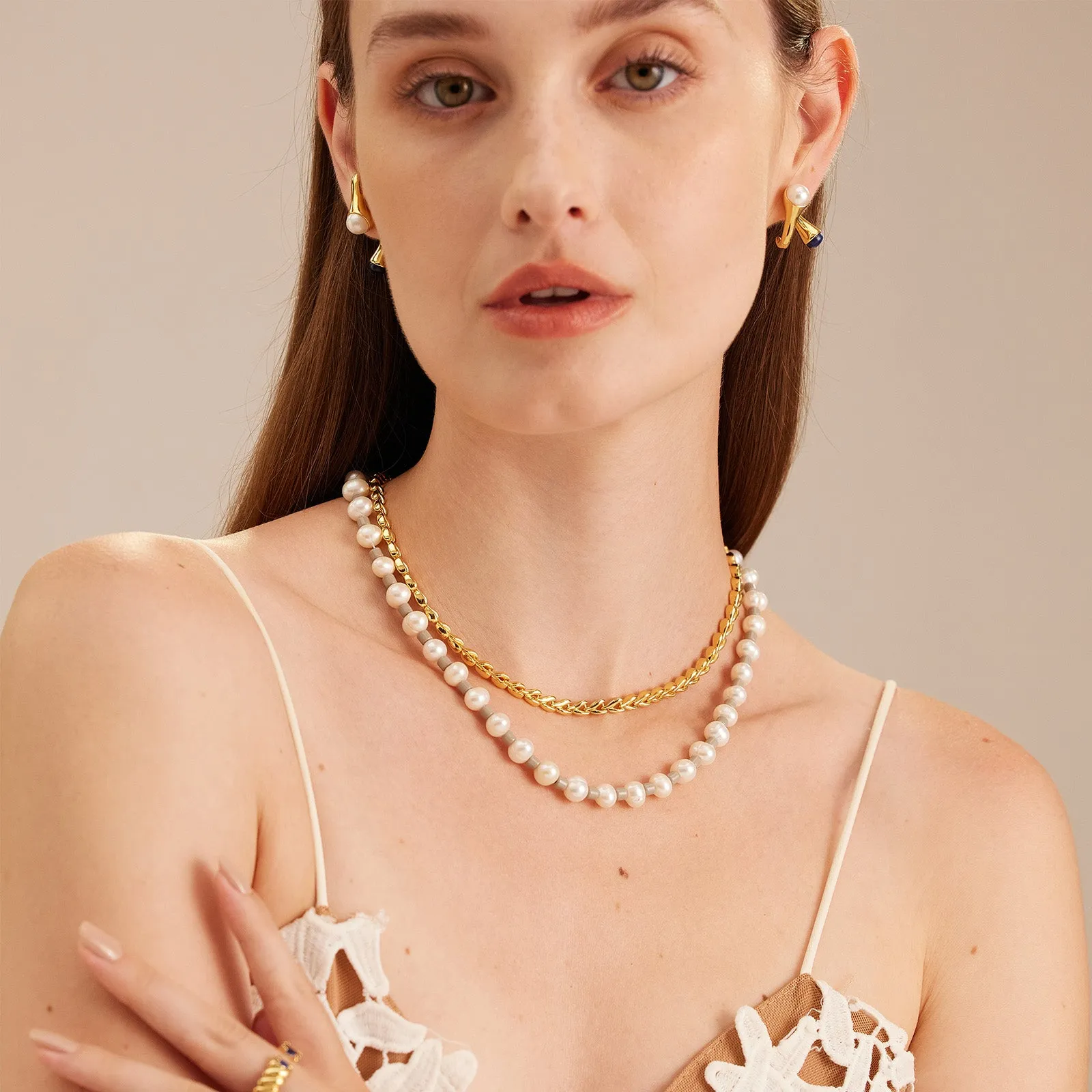 Pearl Crossover Hoop Earrings