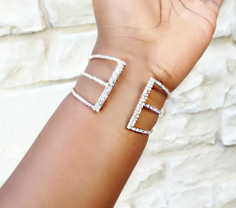 Rhinestone Connected Bangle Bracelet (Gold)