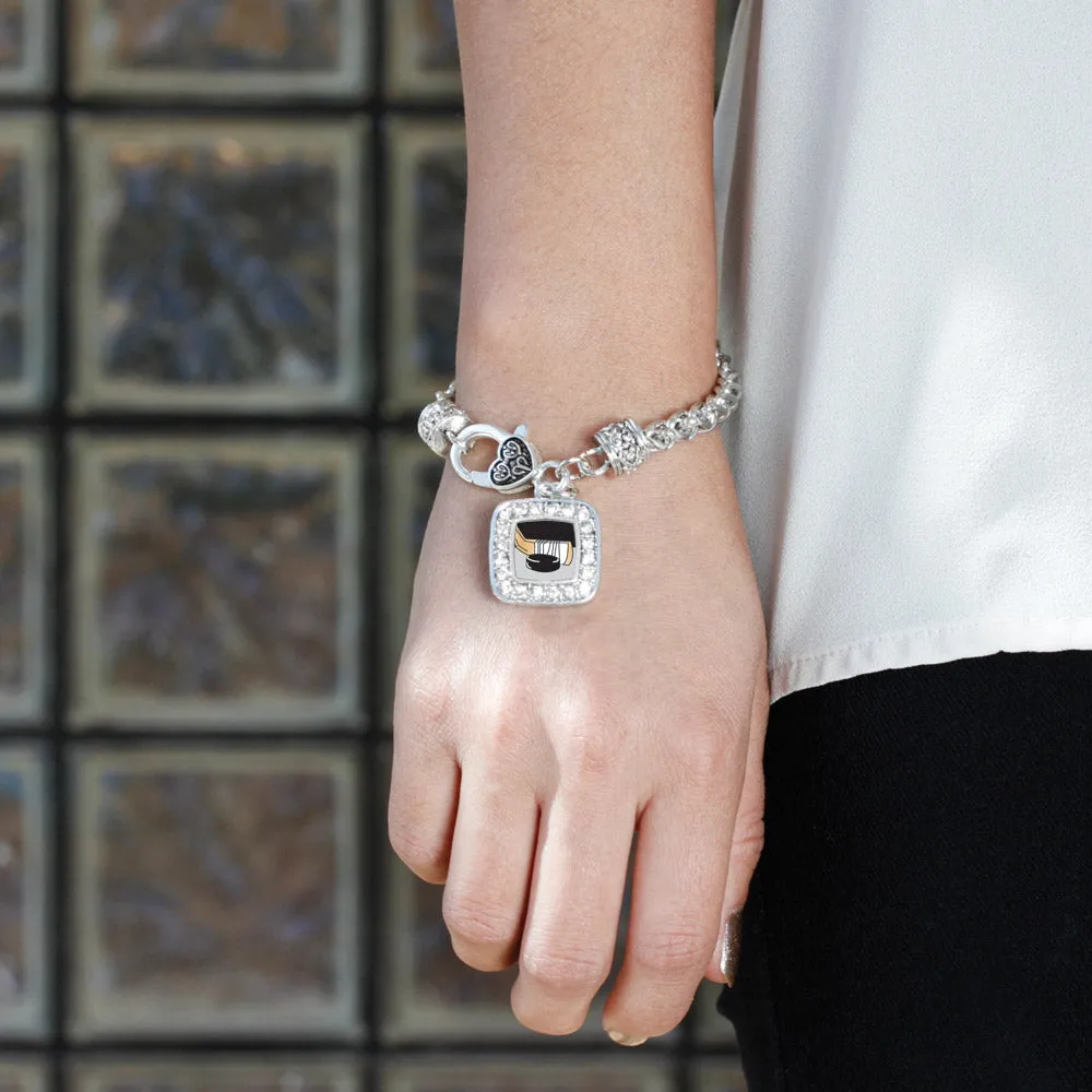 Silver Hockey Square Charm Braided Bracelet