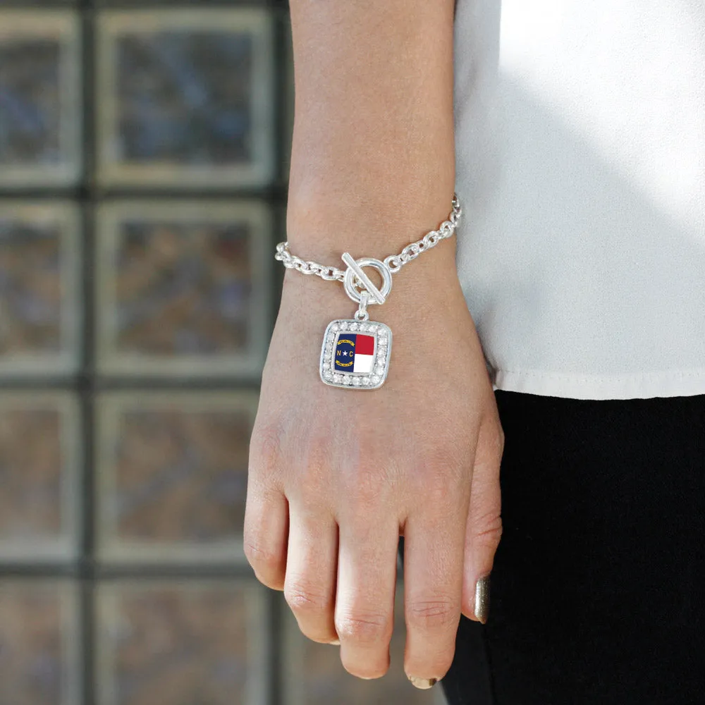 Silver North Carolina Flag Square Charm Toggle Bracelet