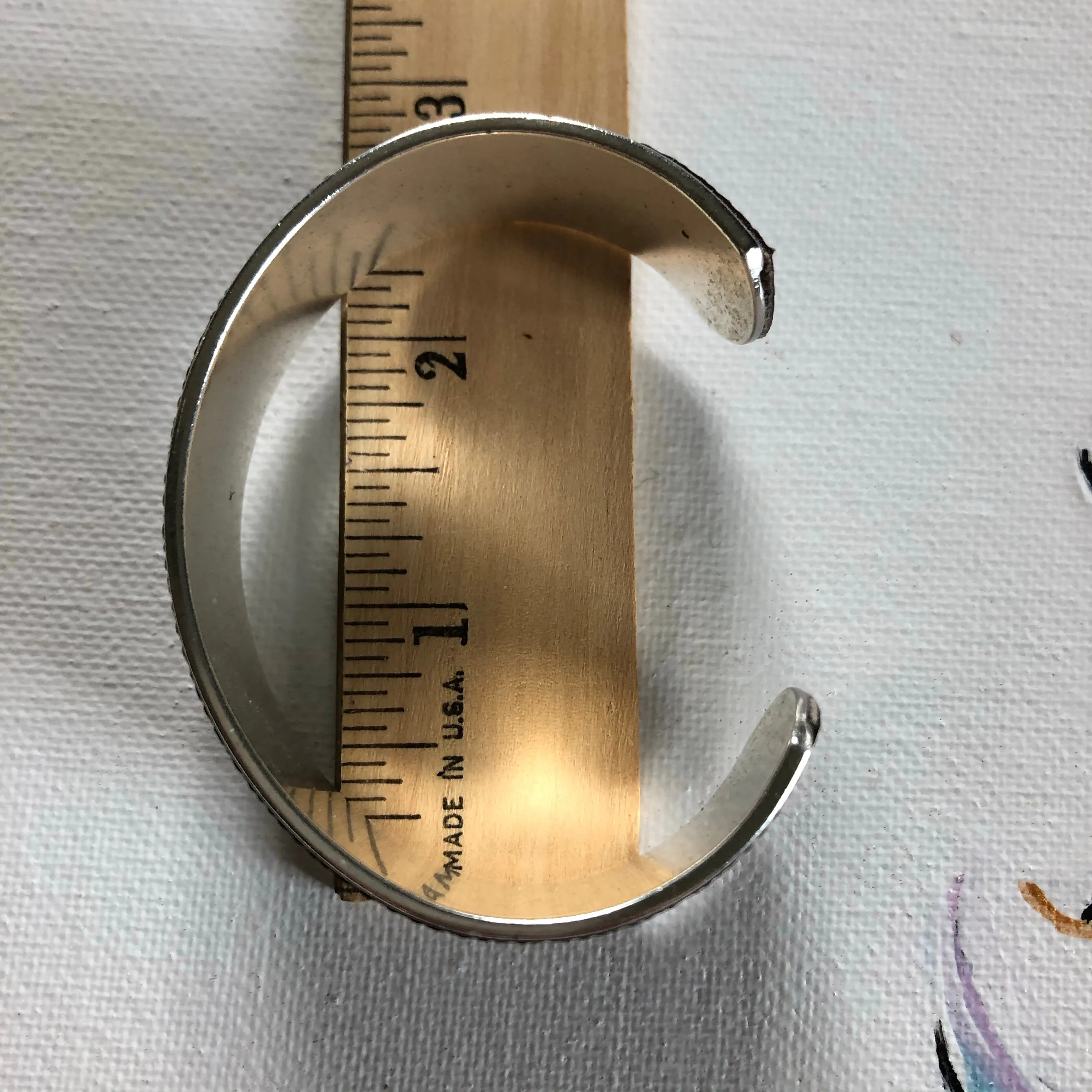 Silver-Toned Adjustable Bracelet Cuff with TWO logos
