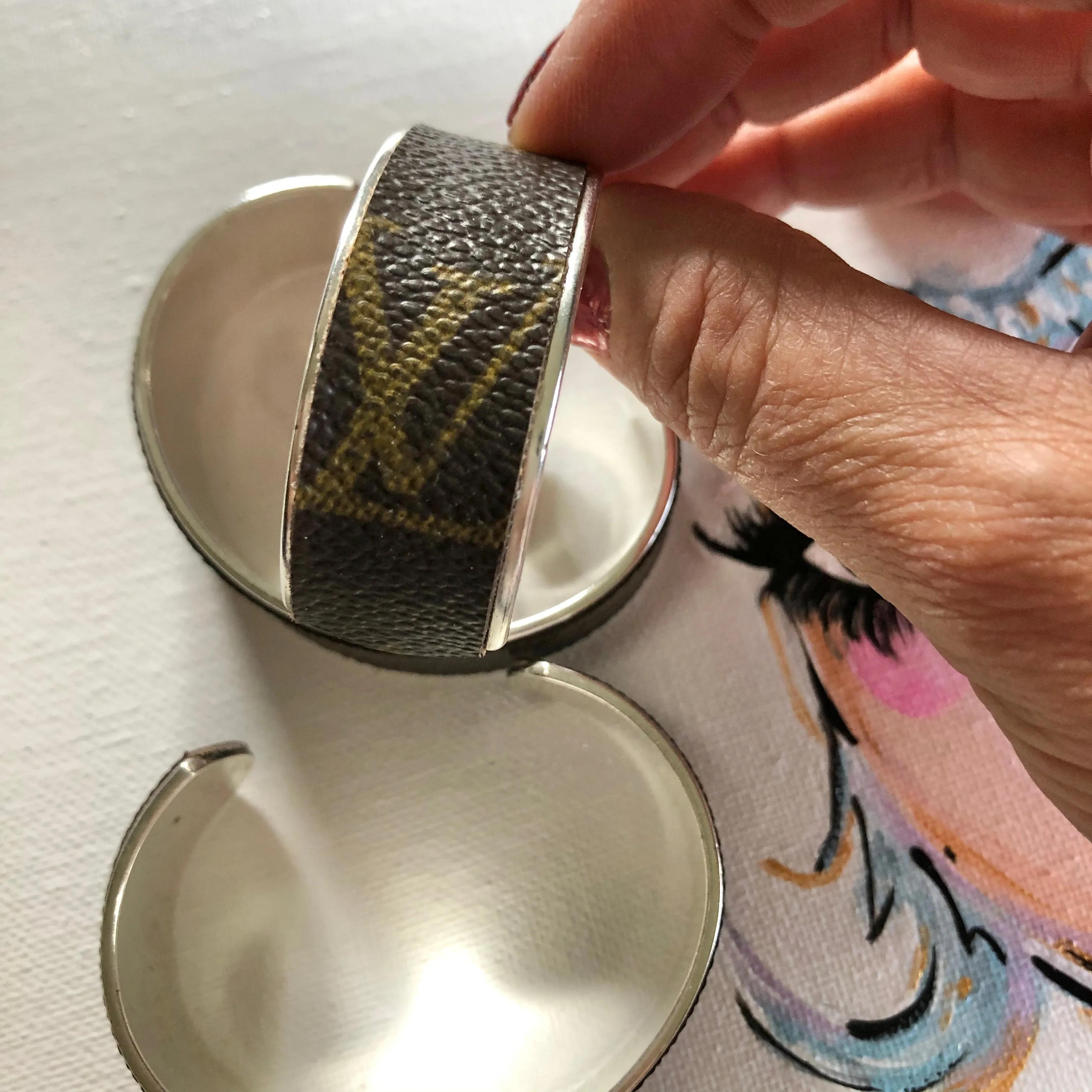 Silver-Toned Adjustable Bracelet Cuff with TWO logos