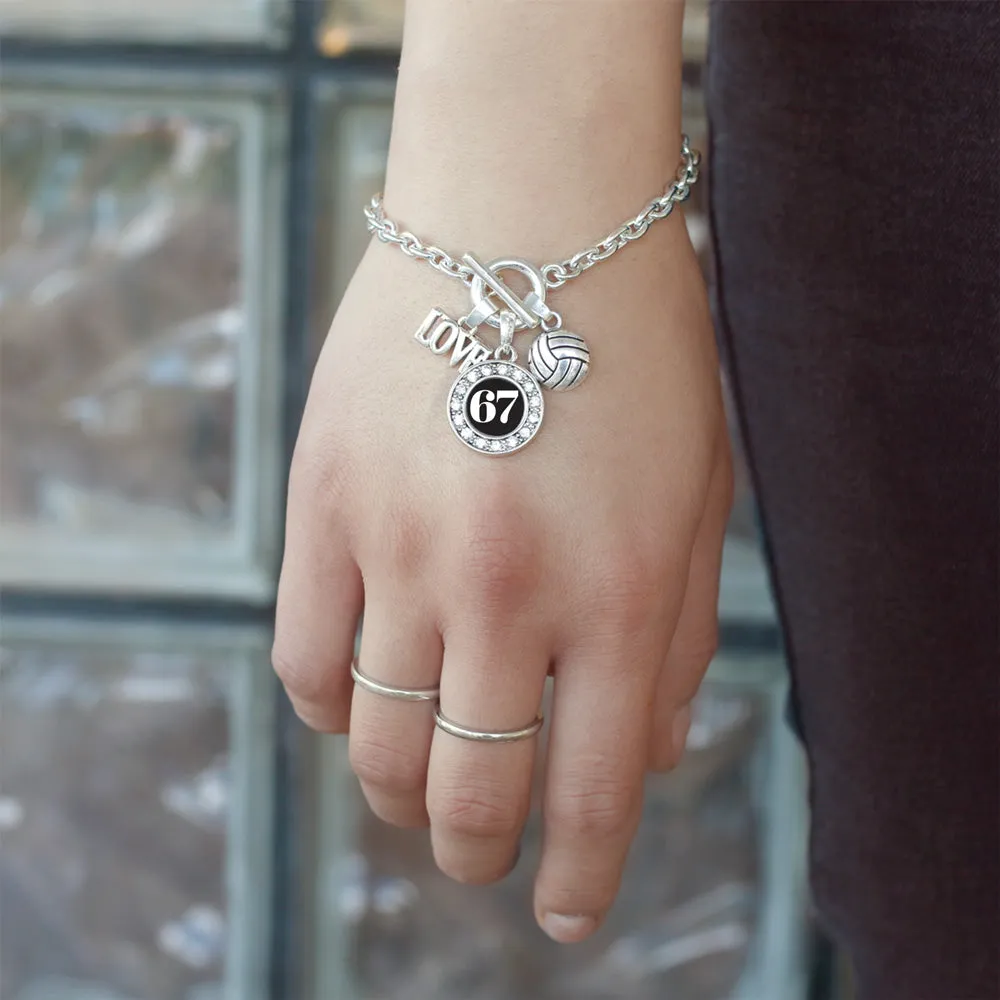 Silver Volleyball - Sports Number 67 Circle Charm Toggle Bracelet