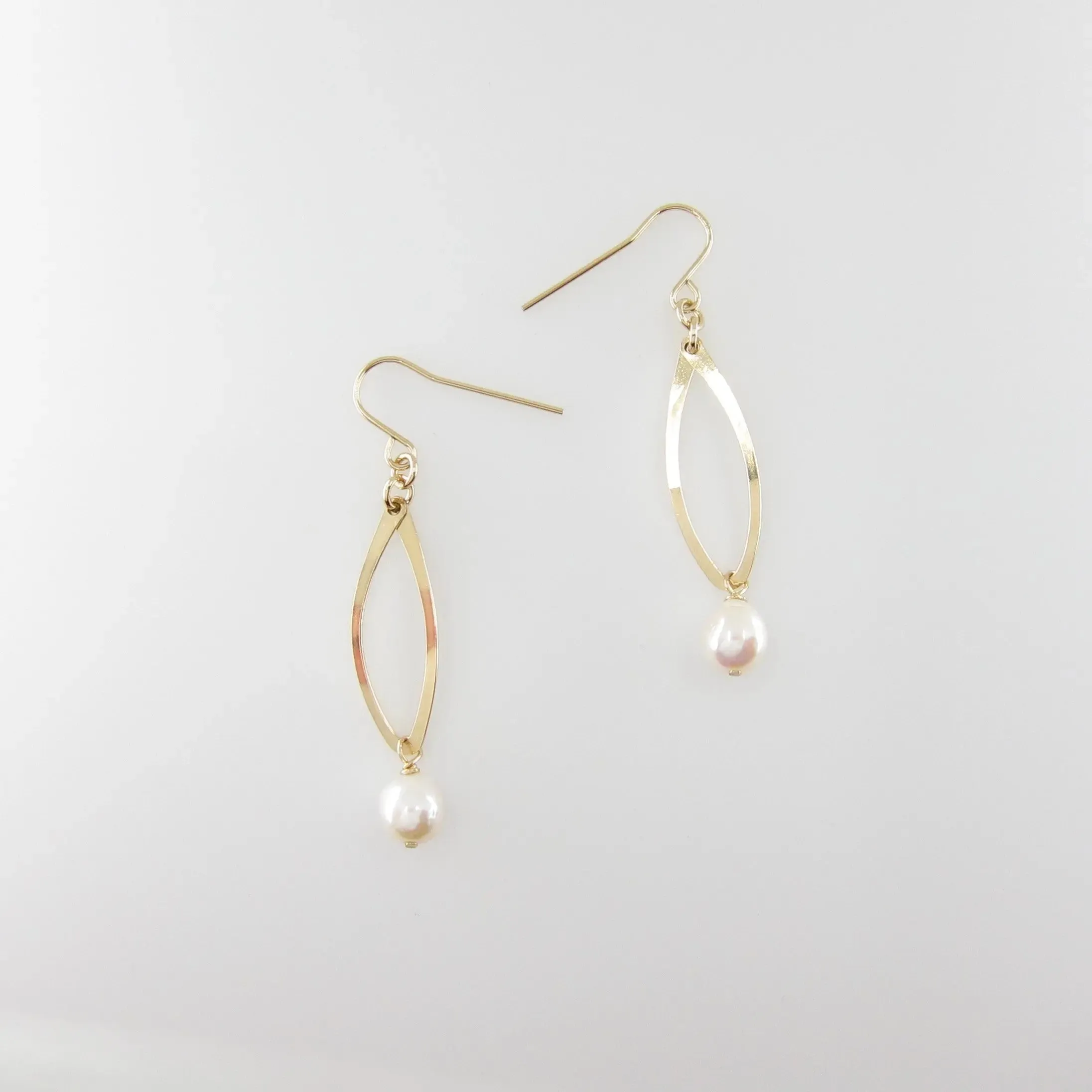 Small Forged Curved Marquis Link Earring with Baby Baroque Pearl Drop