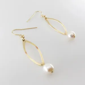 Small Forged Curved Marquis Link Earring with Baby Baroque Pearl Drop