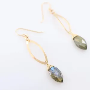 Small Forged Curved Marquis Link Earring with Labradorite