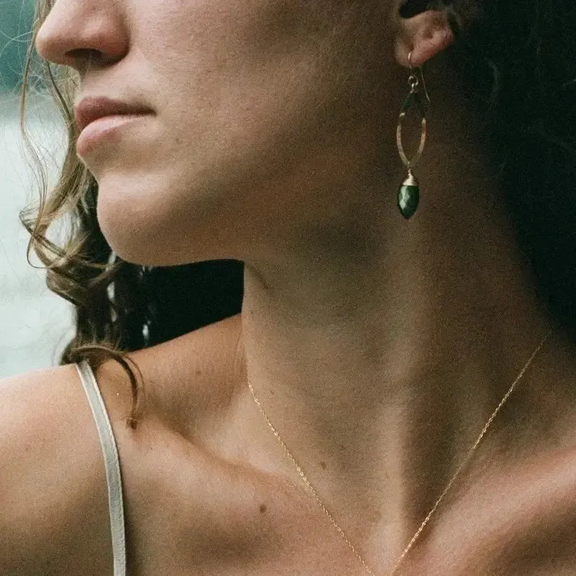Small Forged Curved Marquis Link Earring with Labradorite