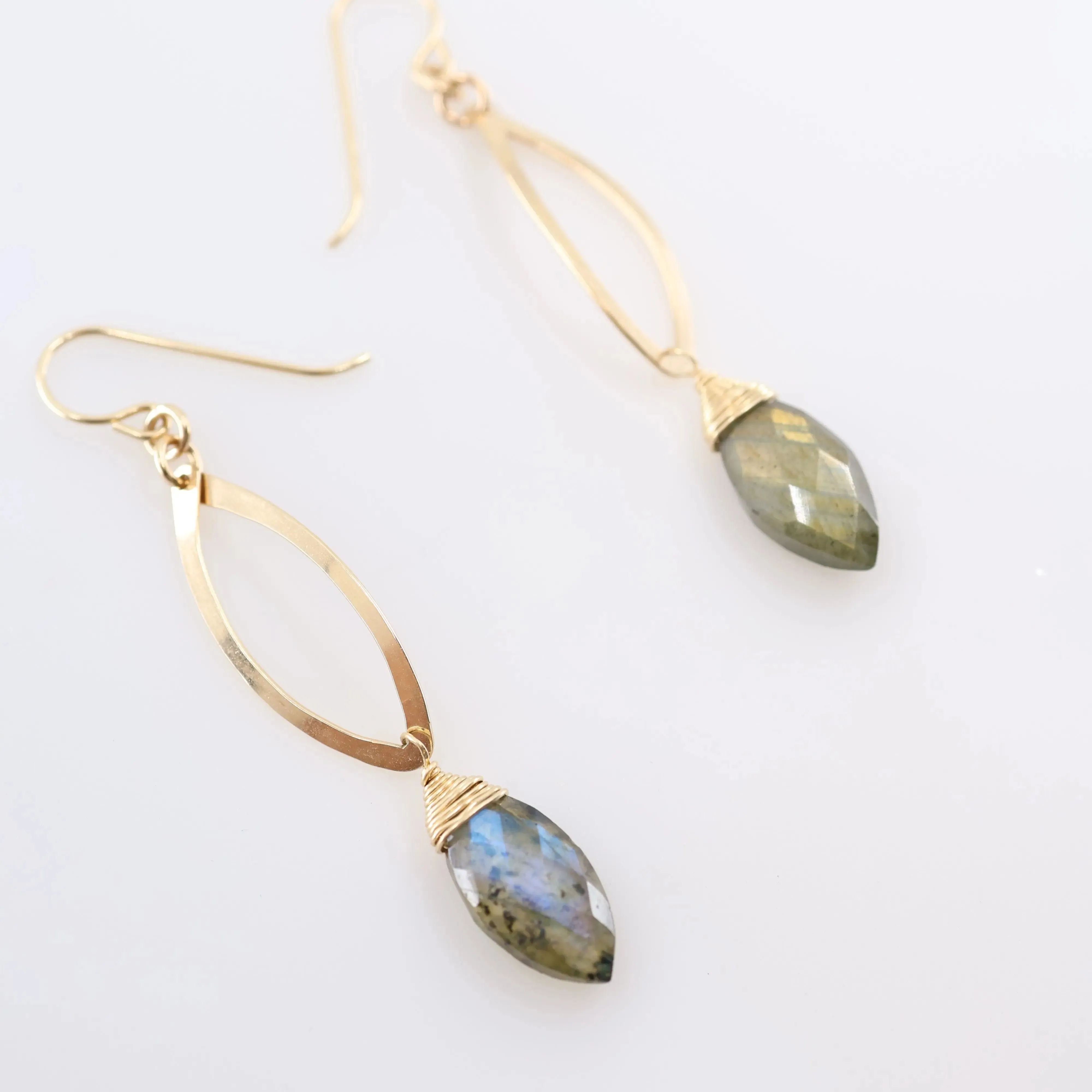Small Forged Curved Marquis Link Earring with Labradorite