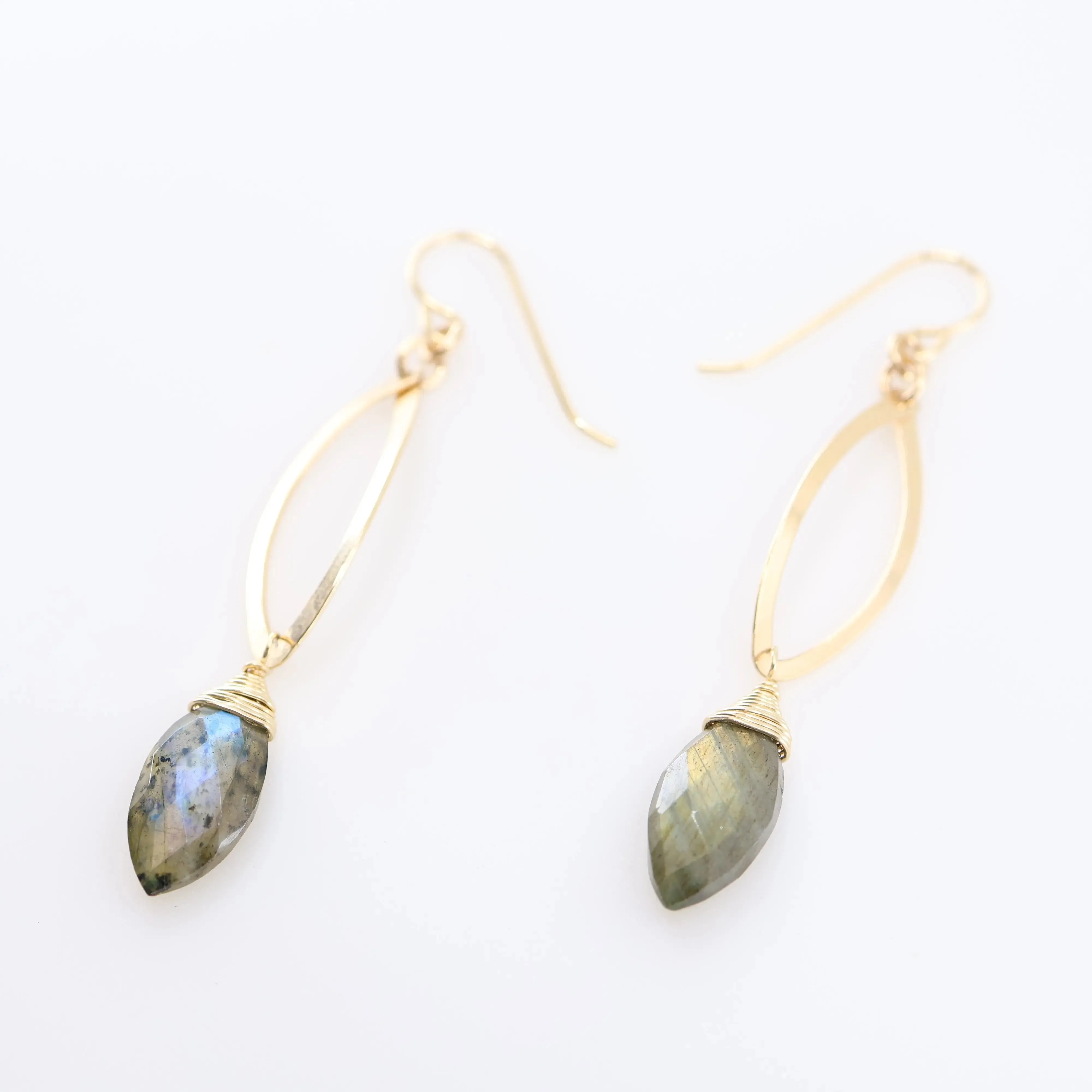 Small Forged Curved Marquis Link Earring with Labradorite