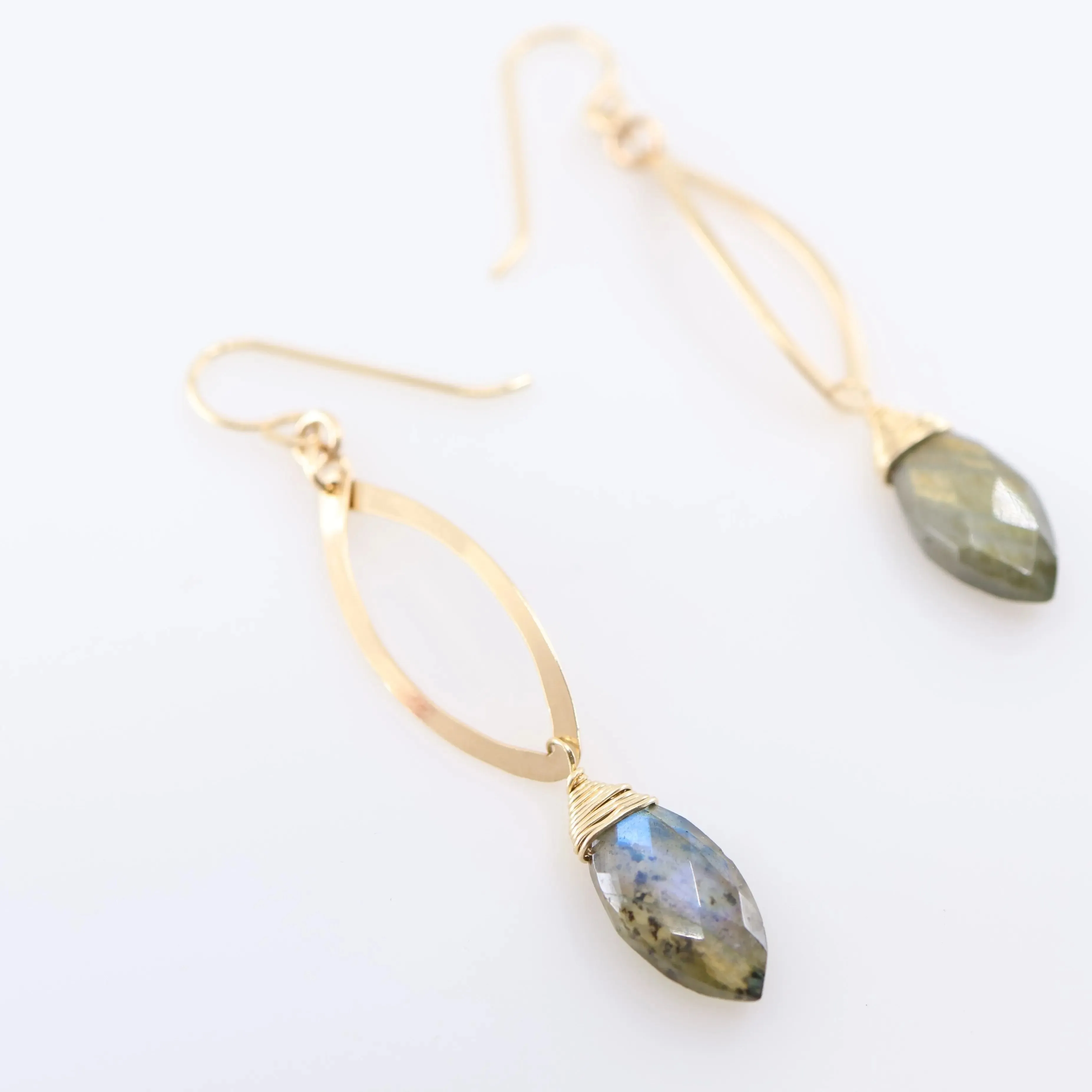 Small Forged Curved Marquis Link Earring with Labradorite