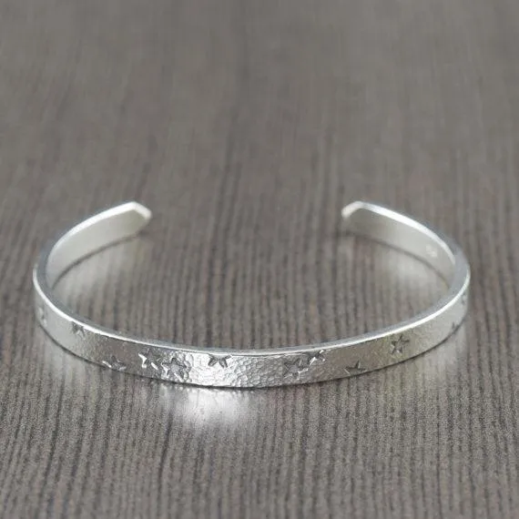 Starry night sterling silver cuff bracelet for men or women Adjustable