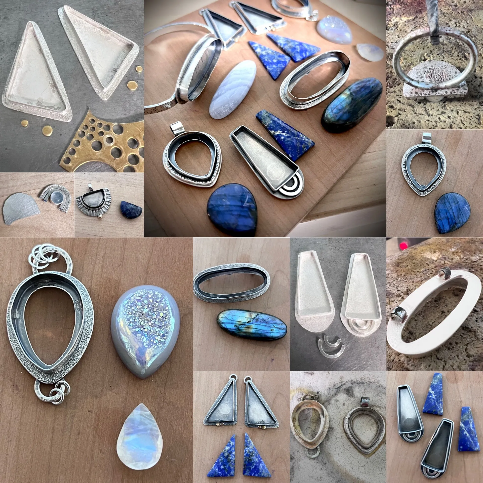 Sterling Silver Blue Lace Agate Bracelet | Natural Stone Cabochon Cuff Bracelet