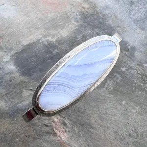 Sterling Silver Blue Lace Agate Bracelet | Natural Stone Cabochon Cuff Bracelet