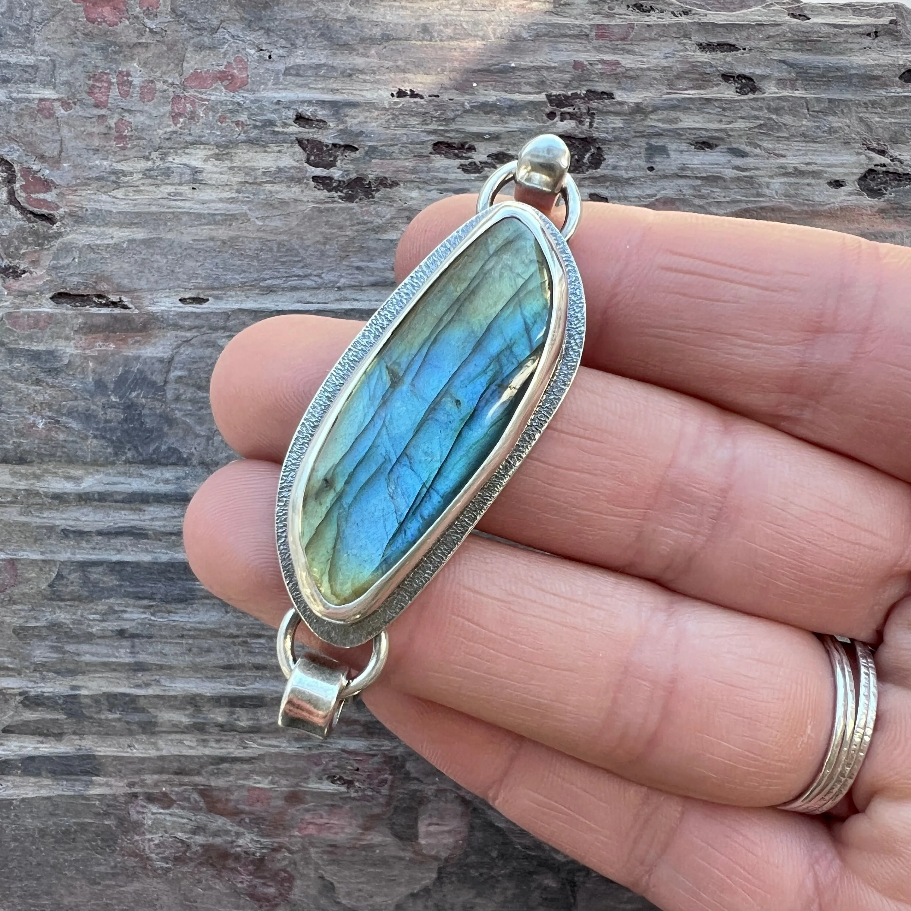Sterling Silver Labradorite Bracelet | Artisan Silver Cuff Bracelet