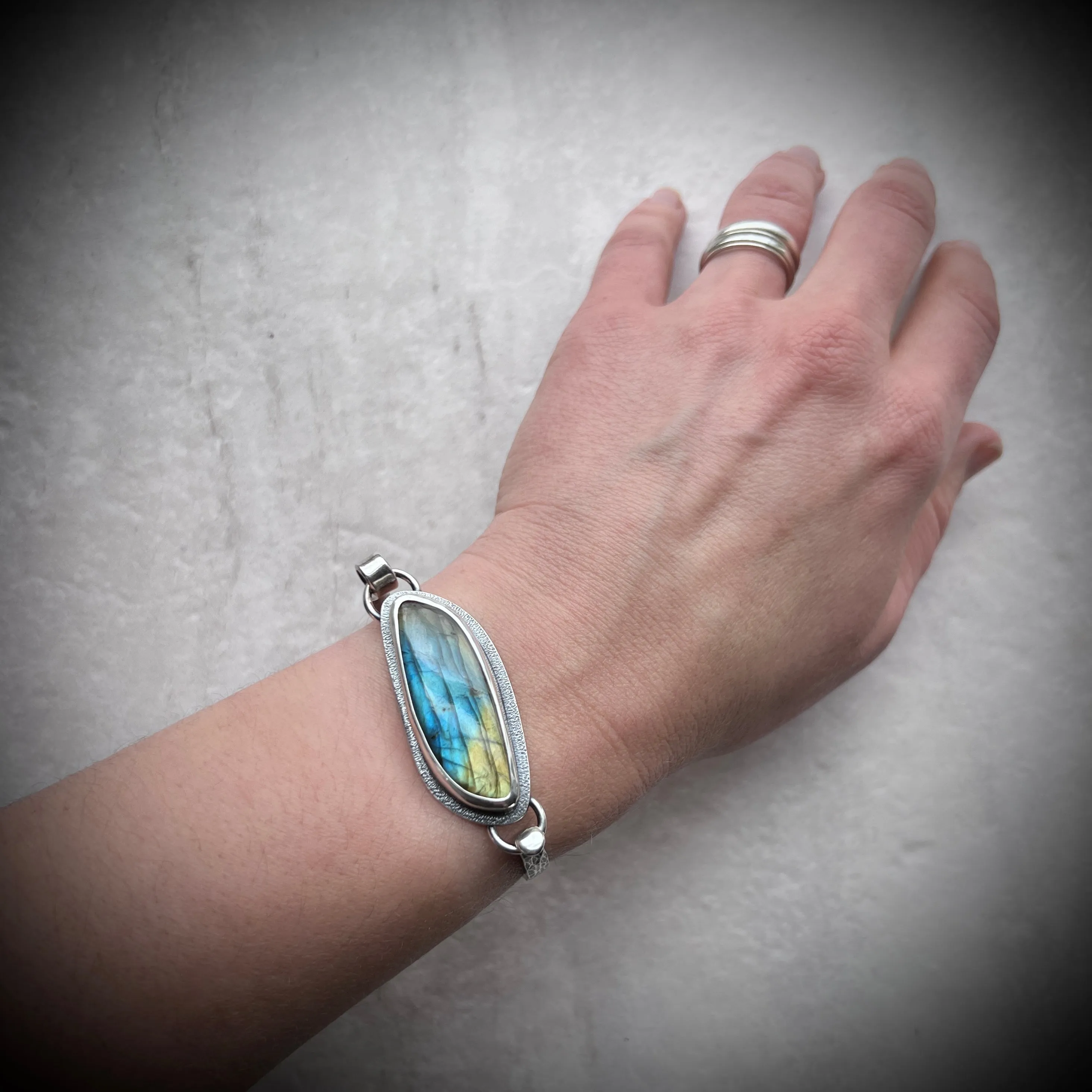 Sterling Silver Labradorite Bracelet | Artisan Silver Cuff Bracelet