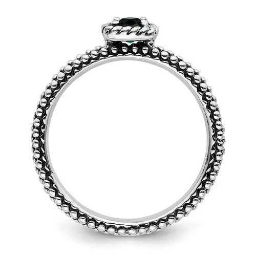 Sterling Silver Stackable Expressions Created Emerald Cushion Ring