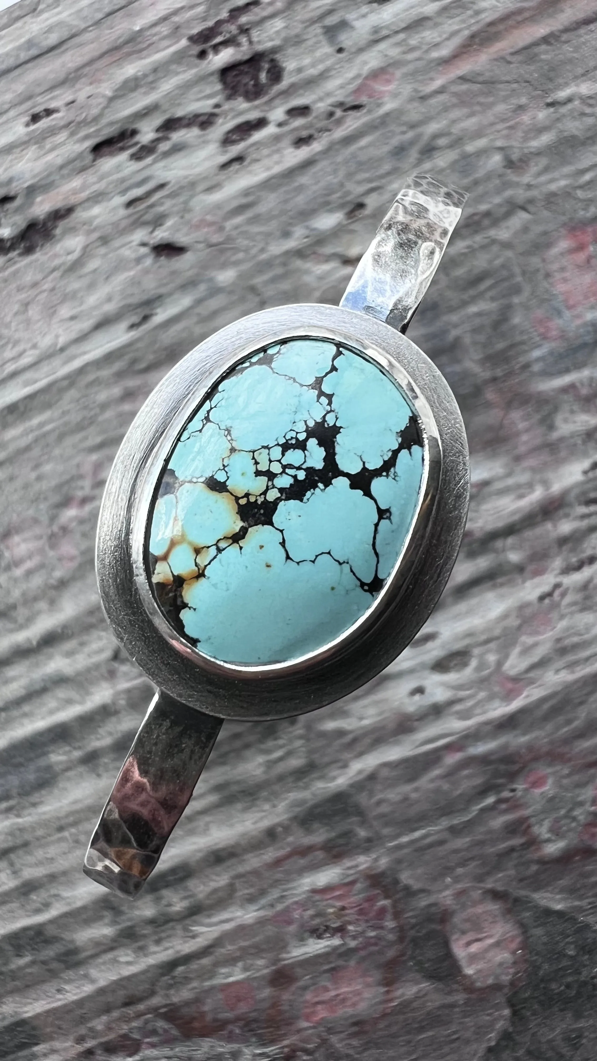 Sterling Silver Turquoise Bracelet | Genuine Natural Turquoise Hammered Cuff Bracelet