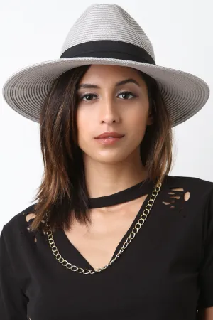 Stitched Straw Ribbon Trim Fedora Hat