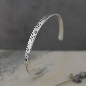Swirl silver cuff bracelet Unisex bracelet for men or women, adjustable