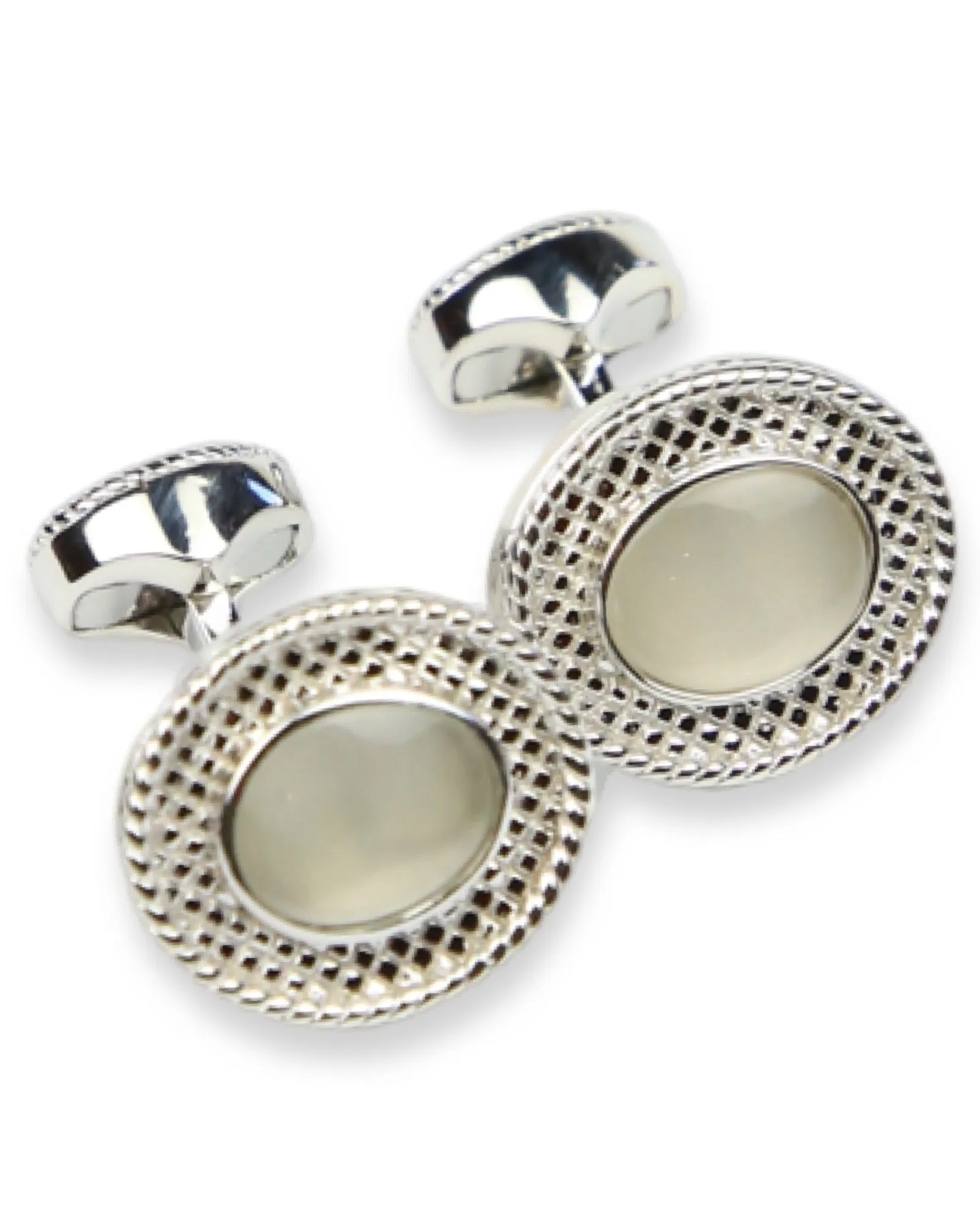 Tateossian Sterling Oval Moonstone Cufflink - Silver
