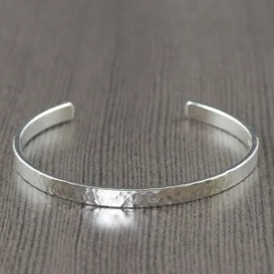 Unisex sterling silver cuff bracelet hammered texture for men or women