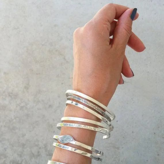 Unisex sterling silver cuff bracelet hammered texture for men or women