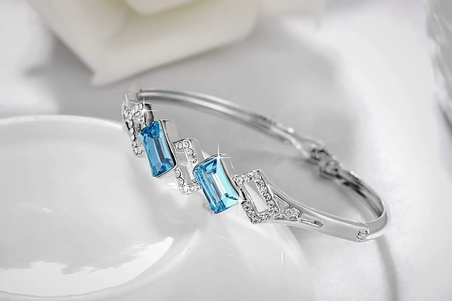 Yellow Chimes Bangle Bracelet for Women Blue Crystal Bracelet Elegant Silver Plated Bangle Style Bracelet for Women and Girls.