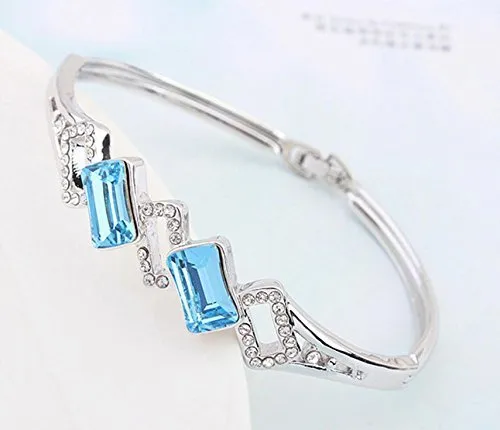 Yellow Chimes Bangle Bracelet for Women Blue Crystal Bracelet Elegant Silver Plated Bangle Style Bracelet for Women and Girls.